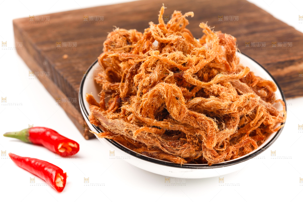 盘子里的手撕猪肉干