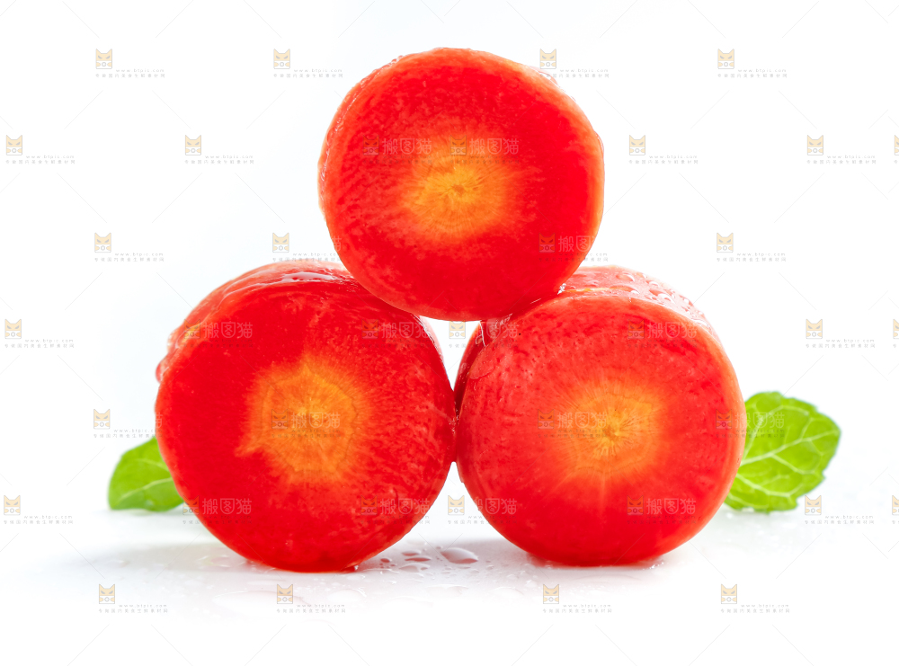 白底上放着水果胡萝卜