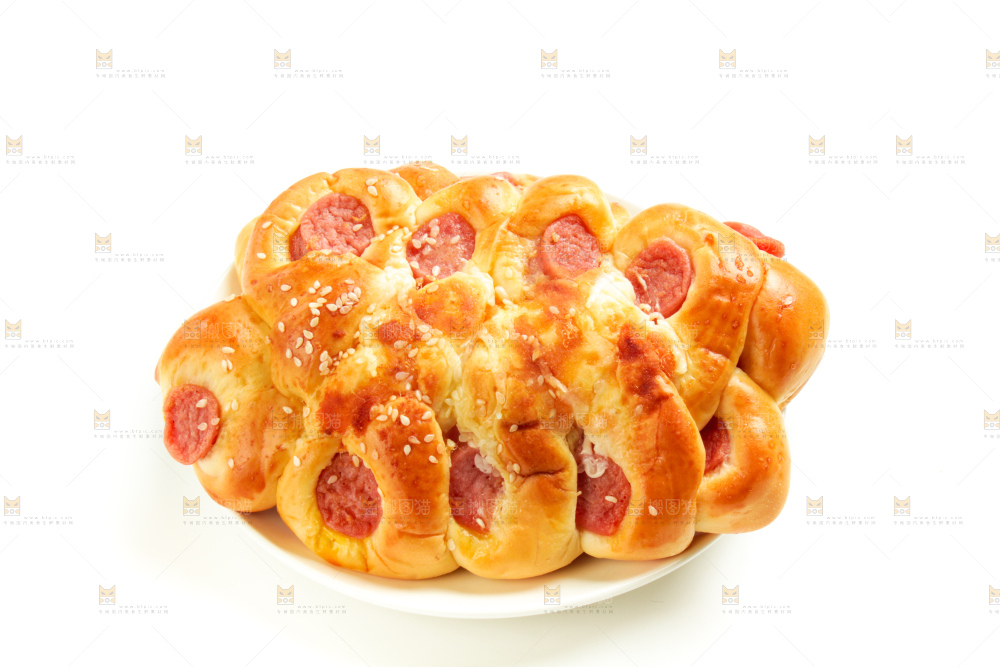 白底上的火腿肉松面包