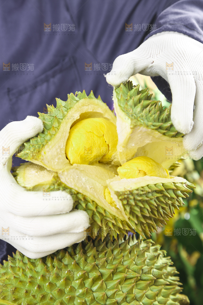 手里拿着新鲜榴莲