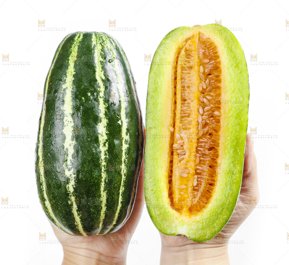 手里拿着新鲜博洋9号甜瓜