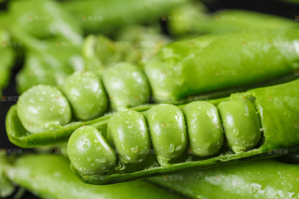 黑底上摆放着豌豆荚