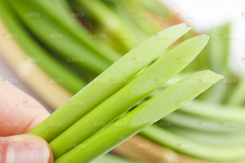 白底上放着蒜薹
