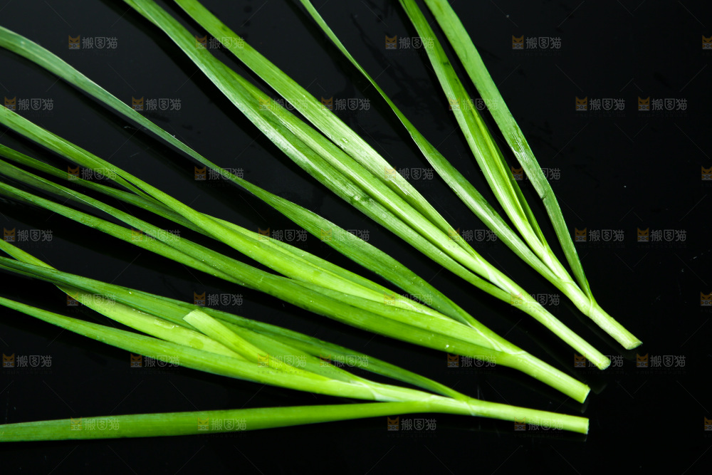 黑底上堆放着韭菜