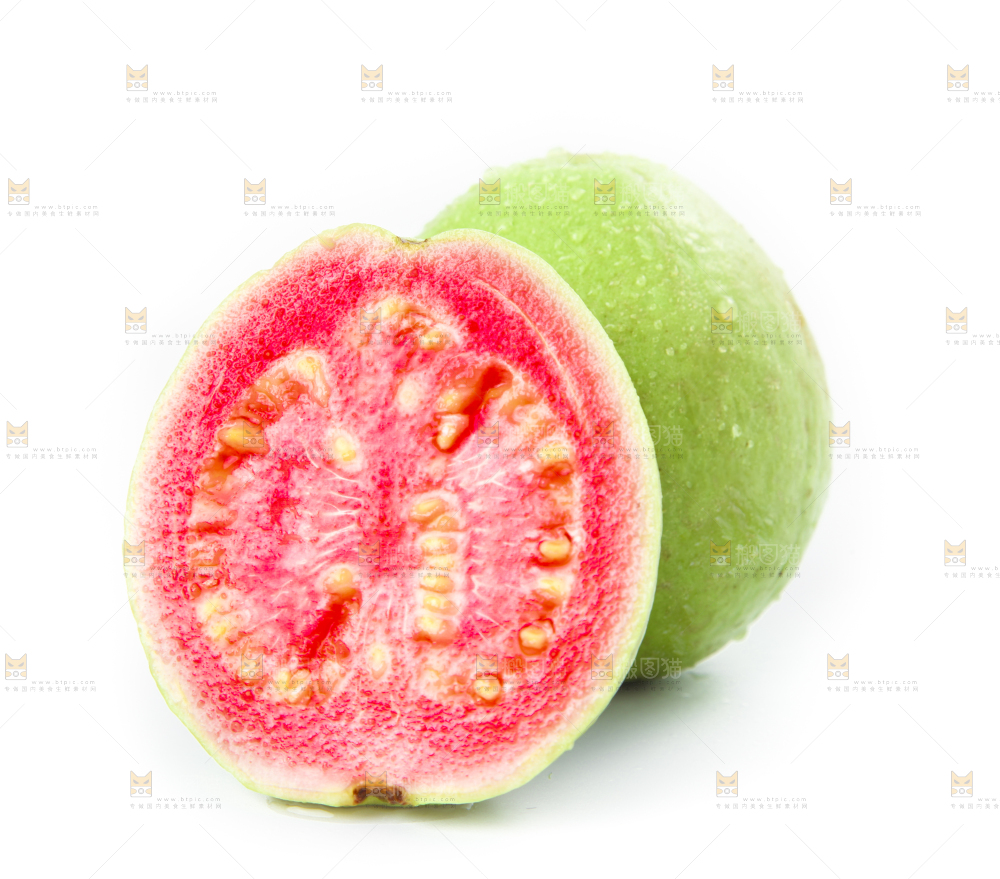 白底上摆放着广西红心芭乐