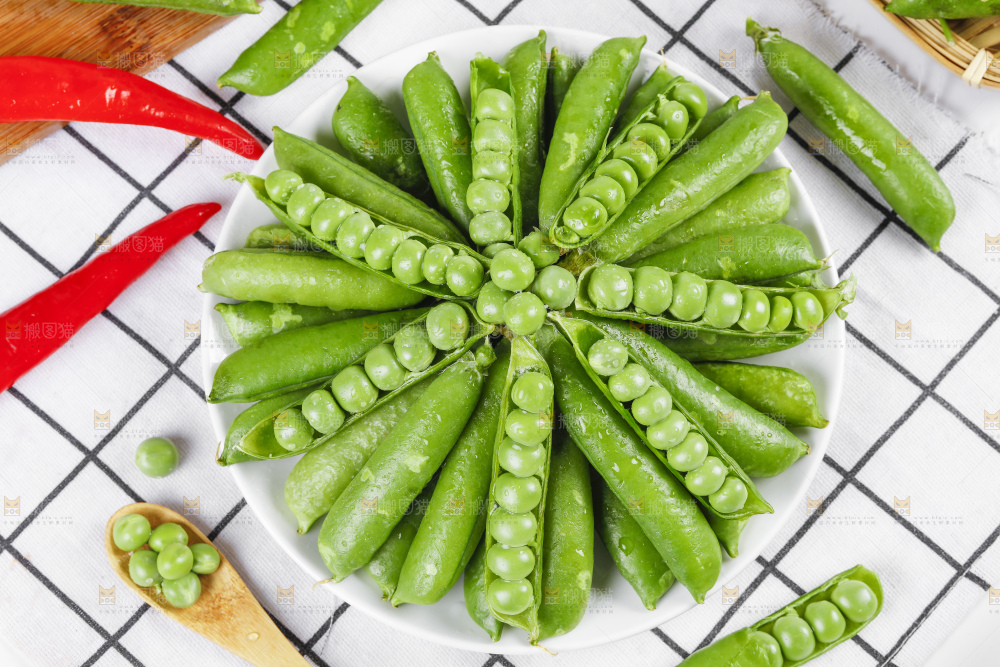格子底上的豌豆