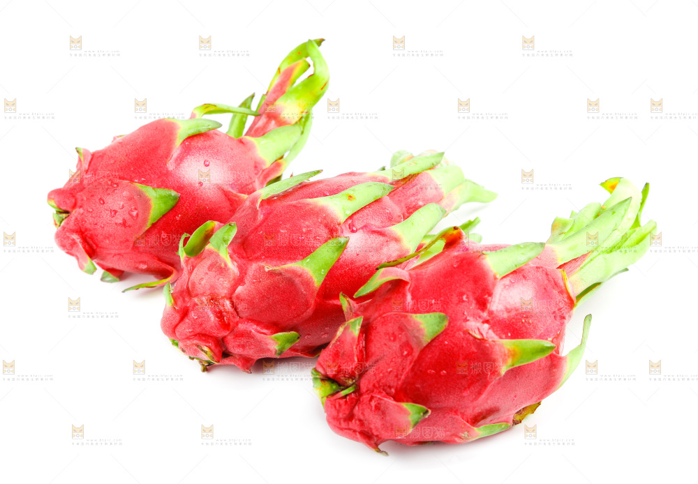 新鲜火龙果放在白底上