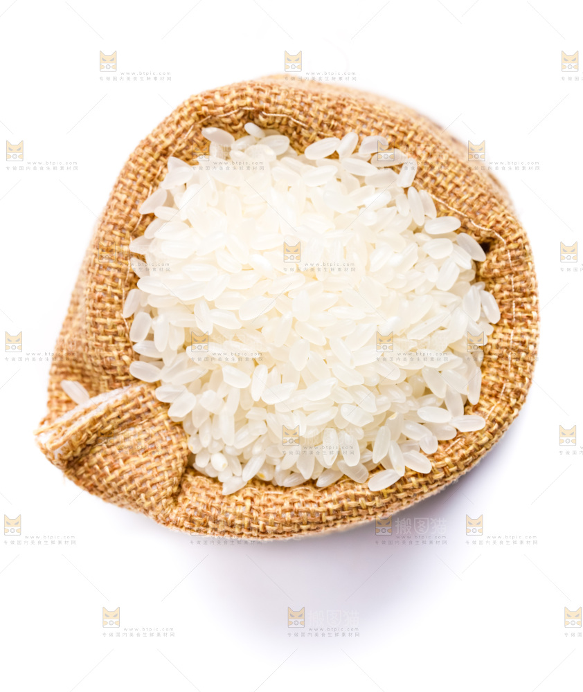 麻袋里装着新鲜大米