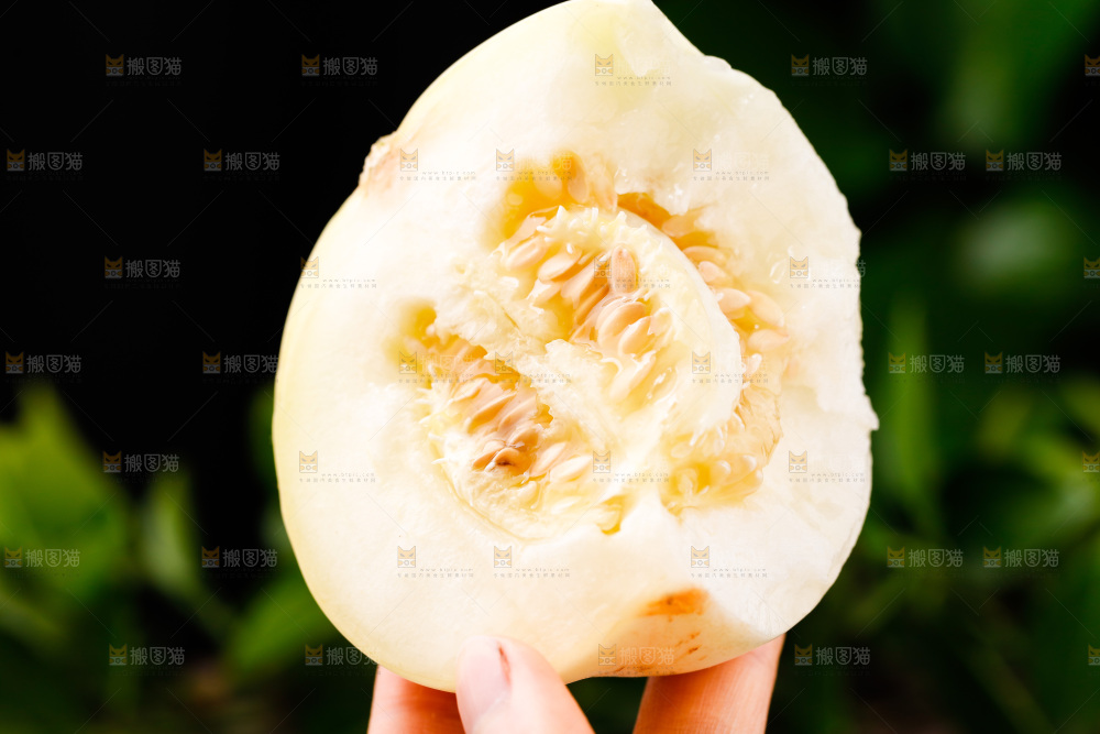 手拿掰开的绿宝甜瓜