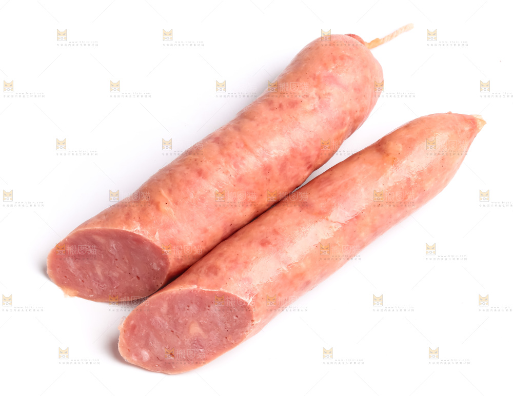 白底上摆放着肉肠