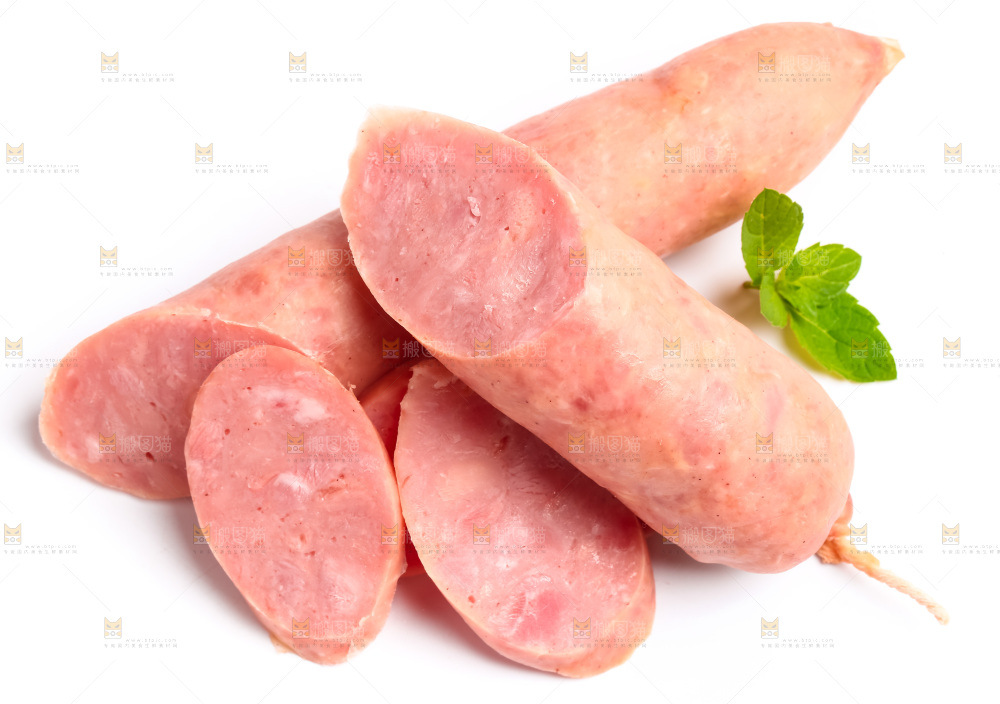 白底上摆放着肉肠