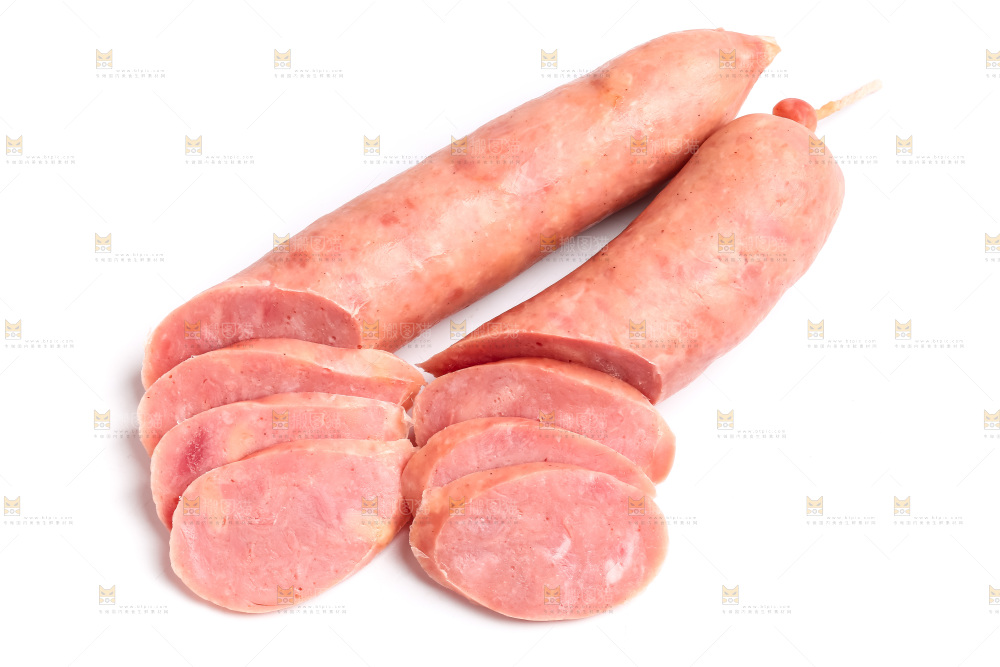 白底上摆放着肉肠