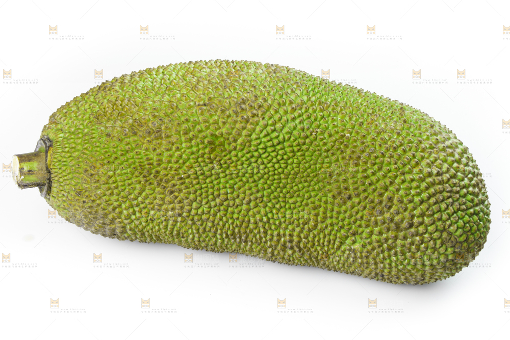 白底上放着一个完整的菠萝蜜