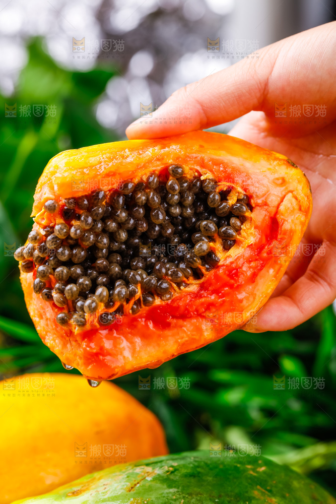 手里拿着牛奶木瓜