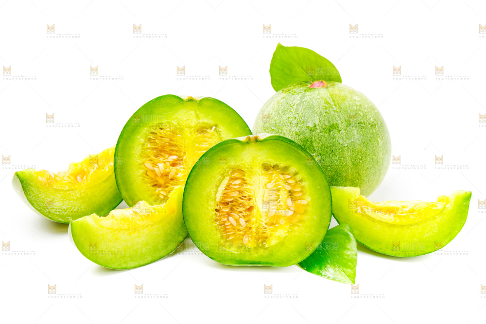 白底上放着绿宝甜瓜