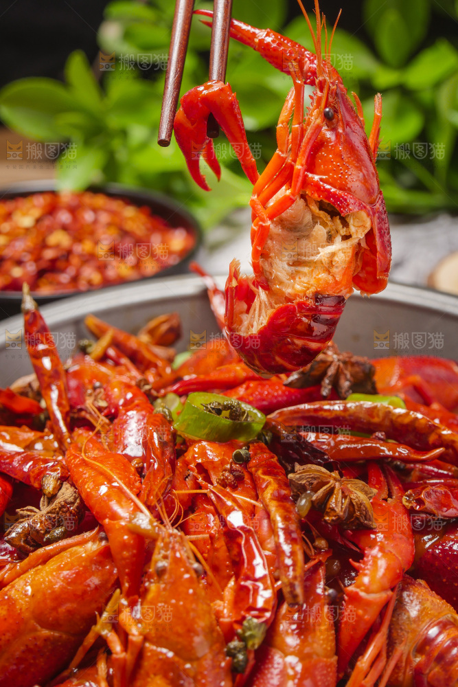 盆子里的香辣小龙虾