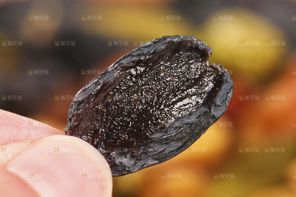 手里拿着黑加仑葡萄干