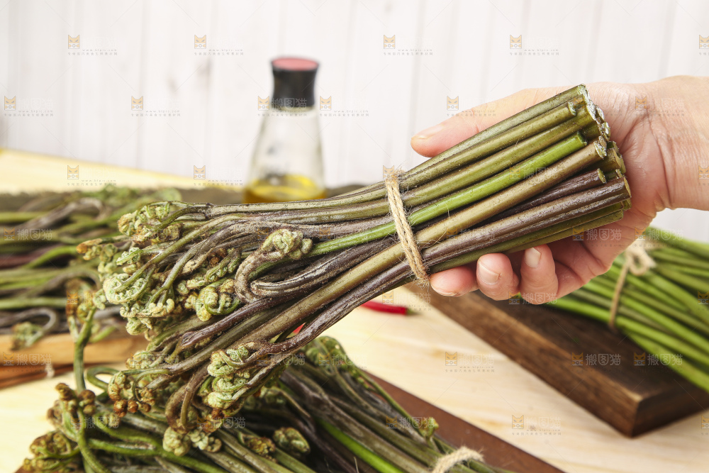手里拿着一把蕨菜