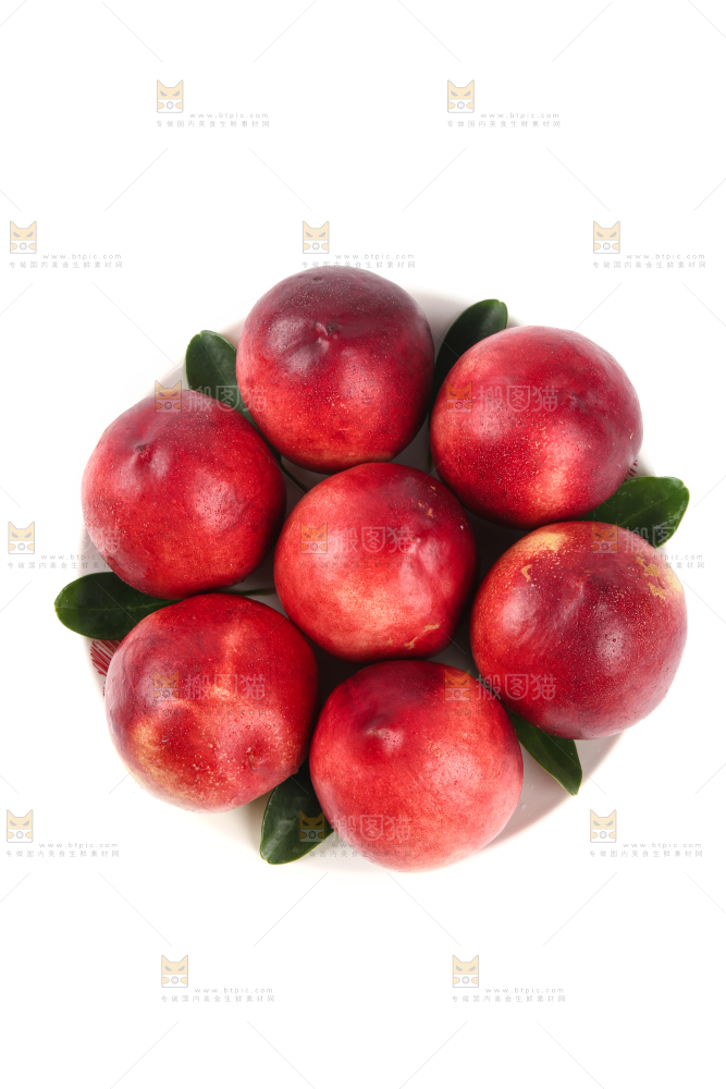 一盘新鲜油桃摆放在白底上