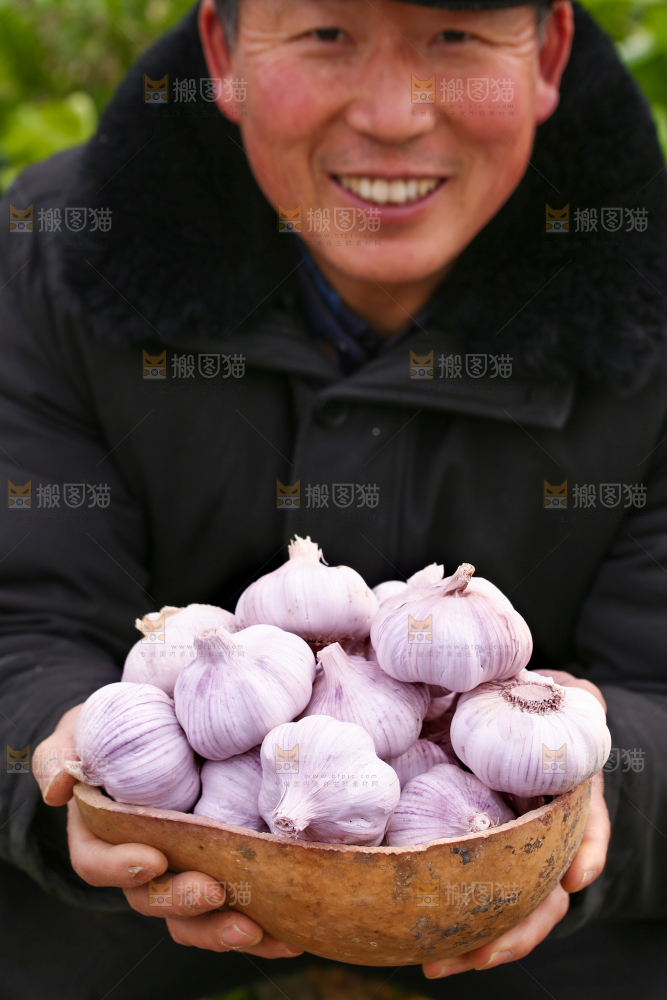 手里捧着大蒜头