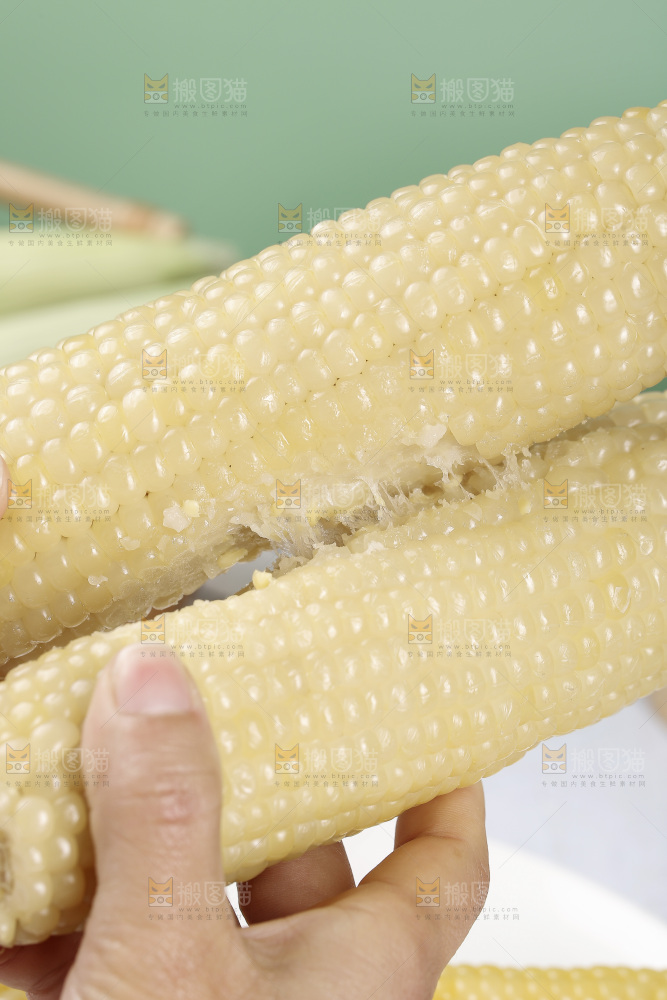 手里拿着白糯玉米棒