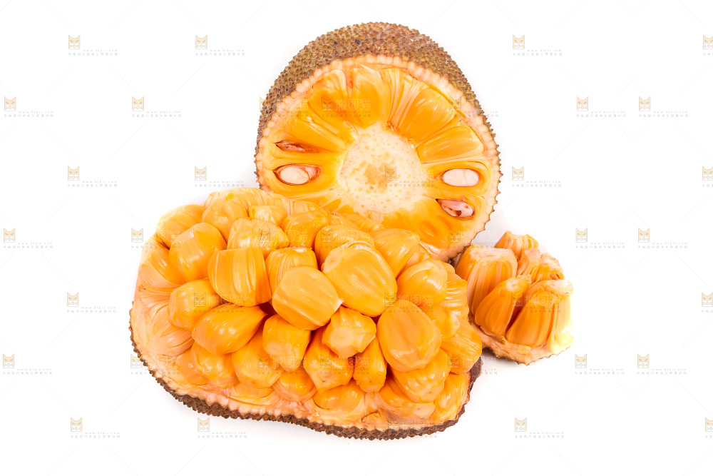 白底上放着红肉菠萝蜜