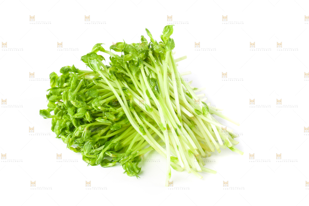 白底上放着豌豆芽菜