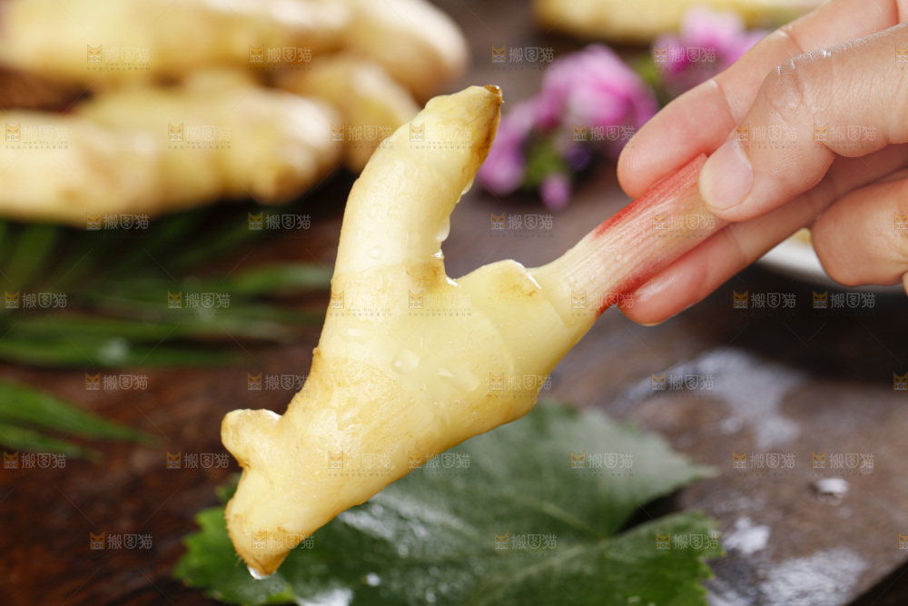 木板上的红芽嫩仔姜