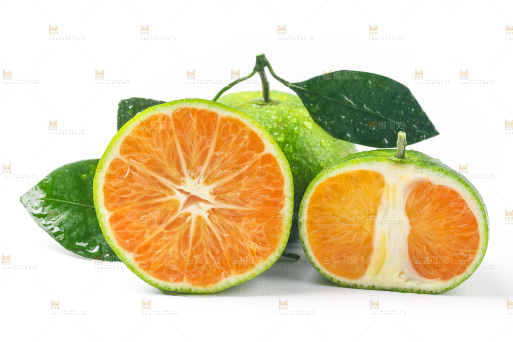 白底上的新鲜蜜橘