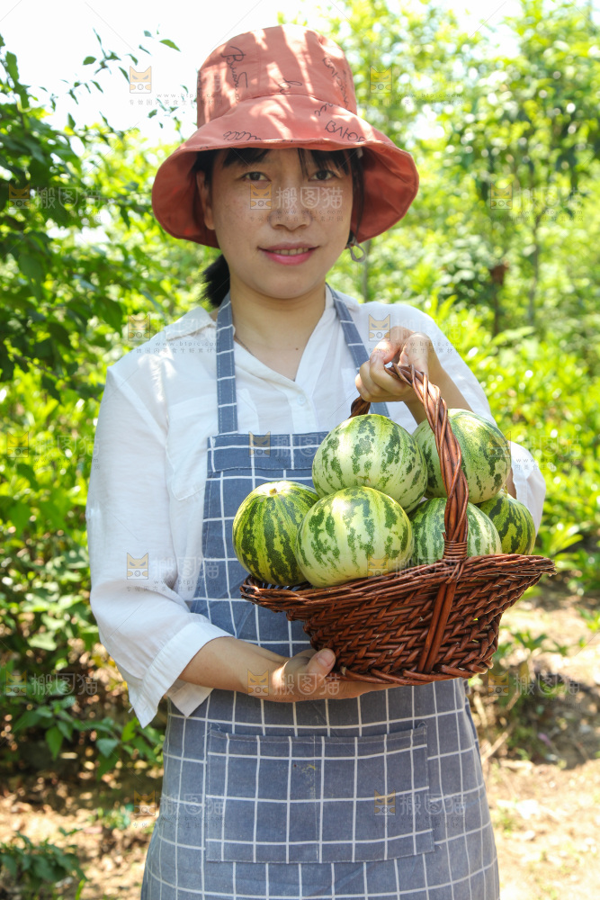 手里提着一篮花蕾香瓜
