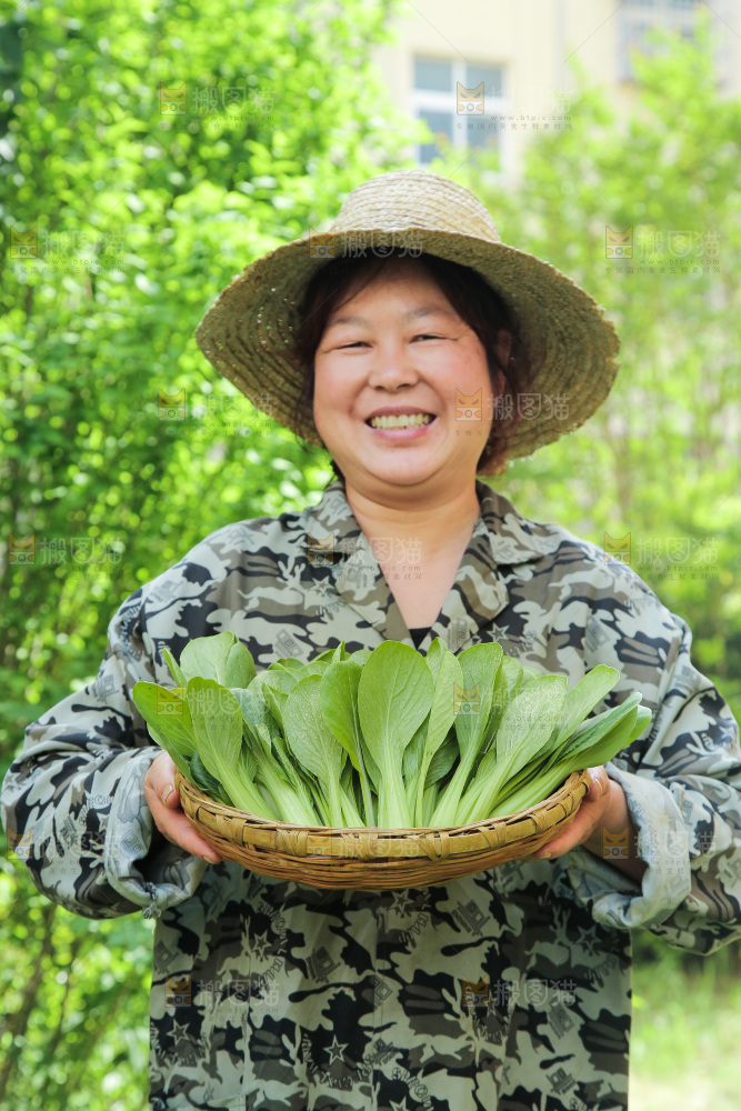 手里端着一篮青菜