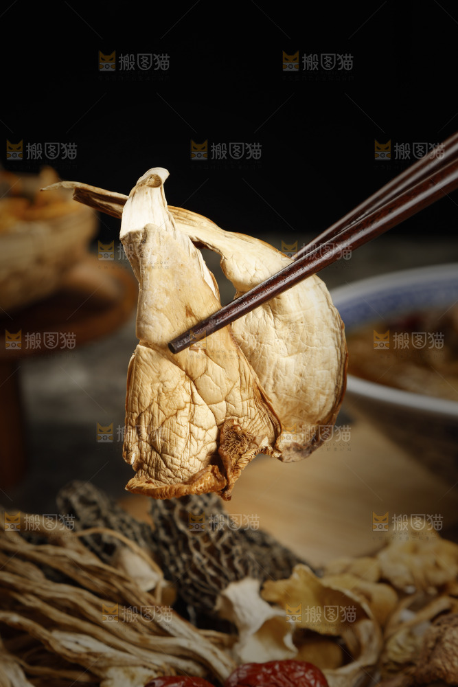 筷子上夹着北风菌