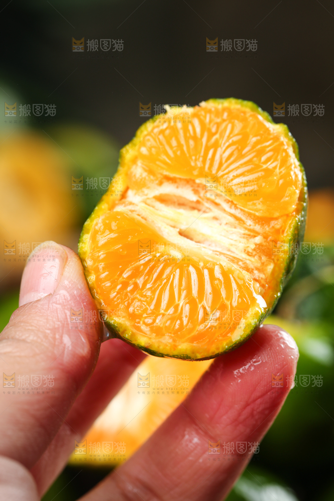 手里拿着清香蜜桔果肉