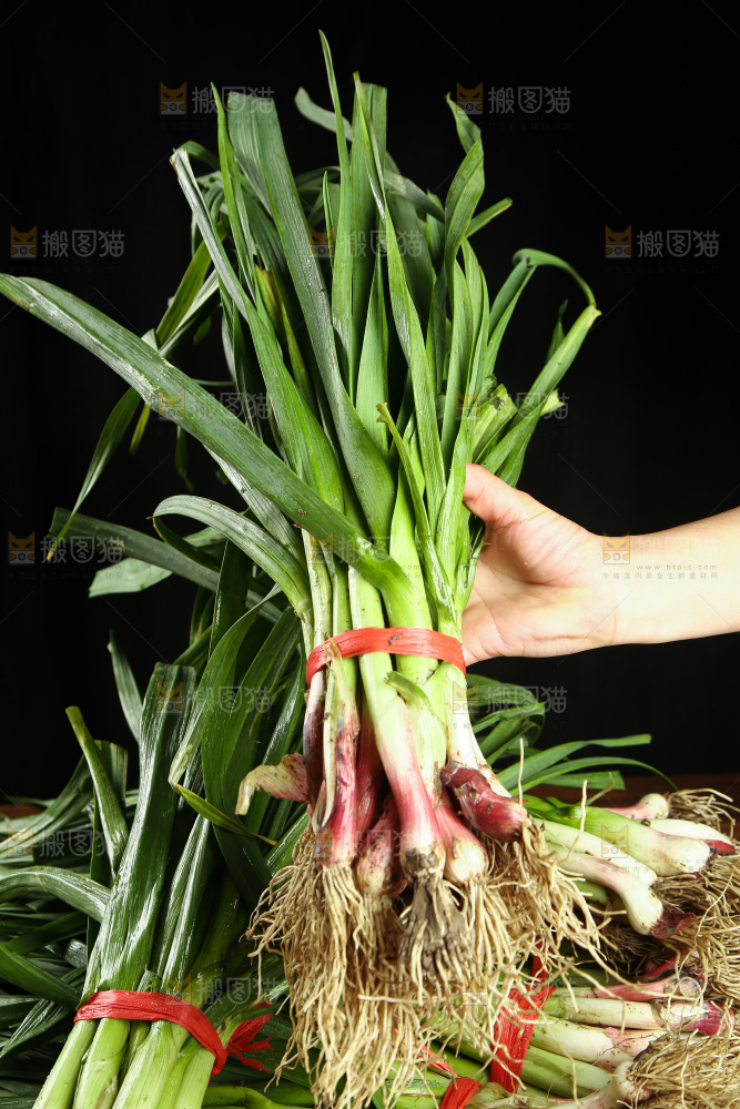 手上拿着蒜苗