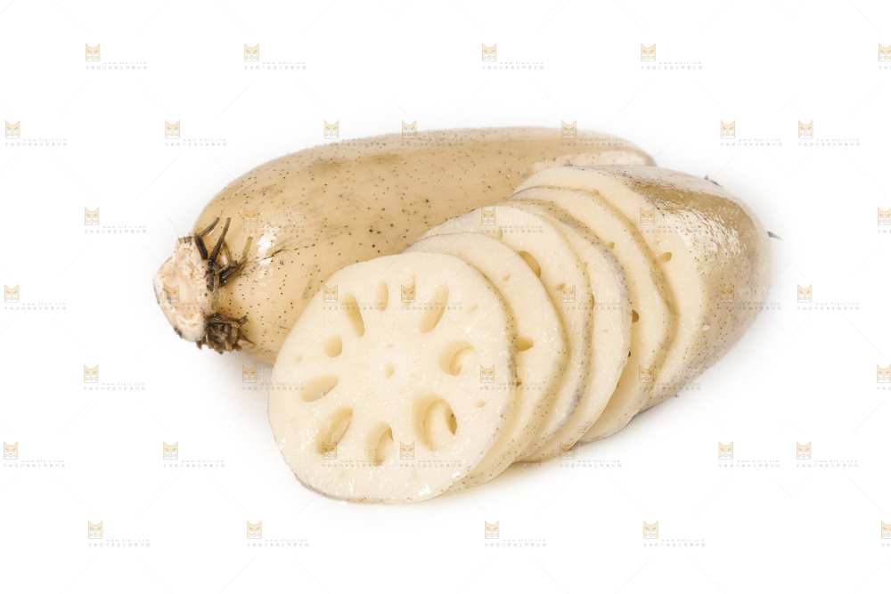 白底上的洪湖莲藕切片