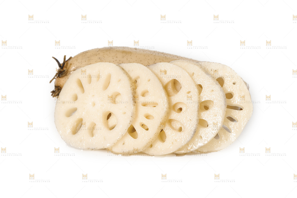 白底上的洪湖莲藕切片