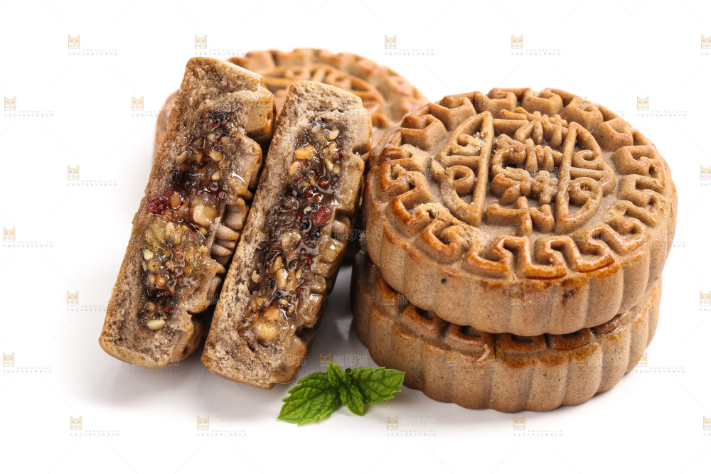 白底上的荞麦苏子月饼