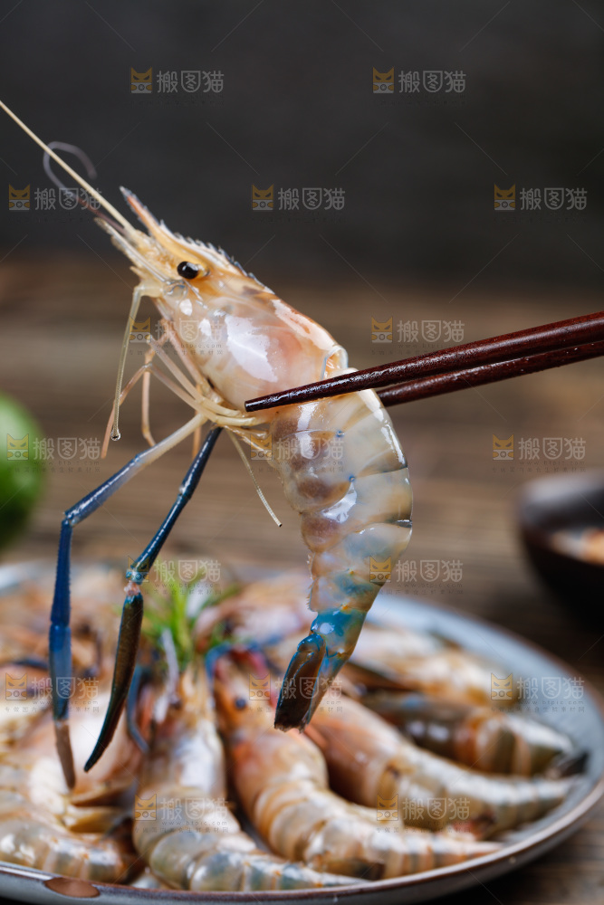 筷子上夹着罗氏虾