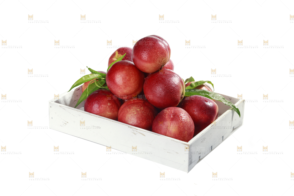 白底上放着一盒红油桃