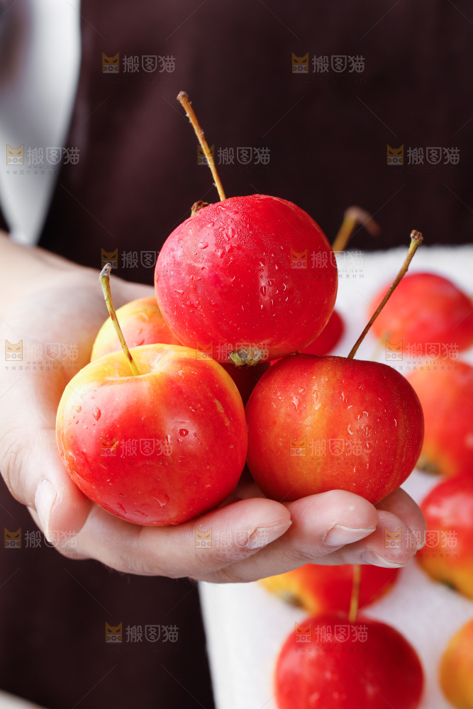 手上放着新鲜海棠果