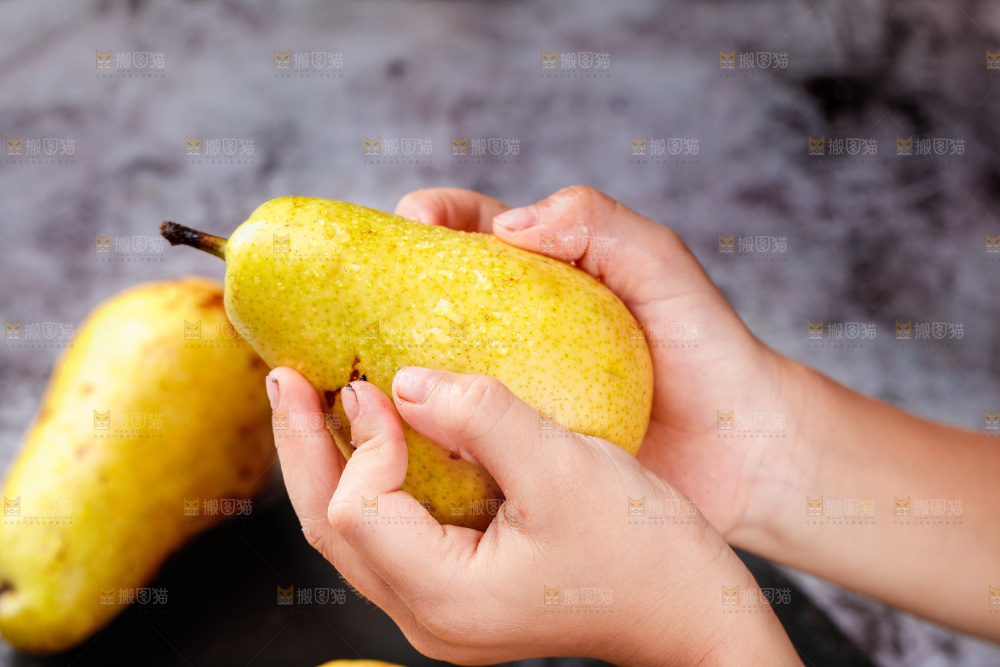 手里拿着烟台太婆梨