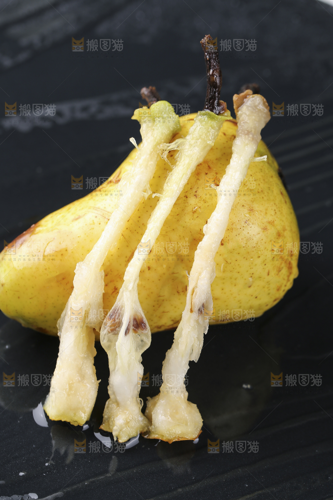 黑底上放着太婆梨果核