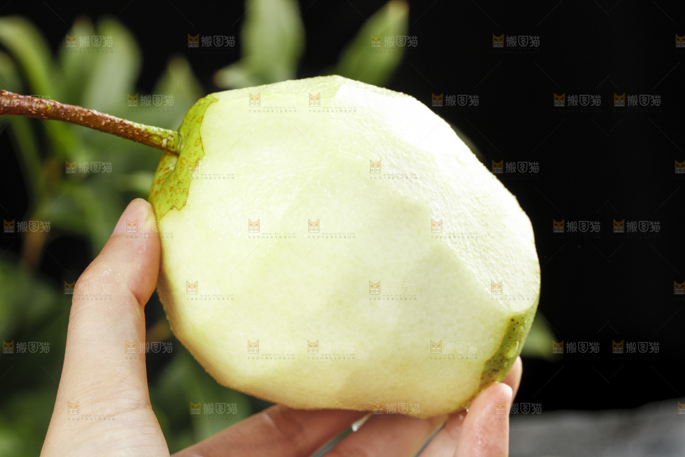 手上拿着削皮的早酥梨