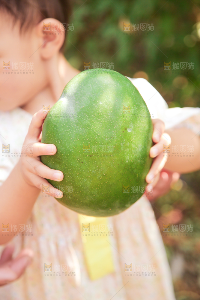 小孩手里拿着青皮凯特芒