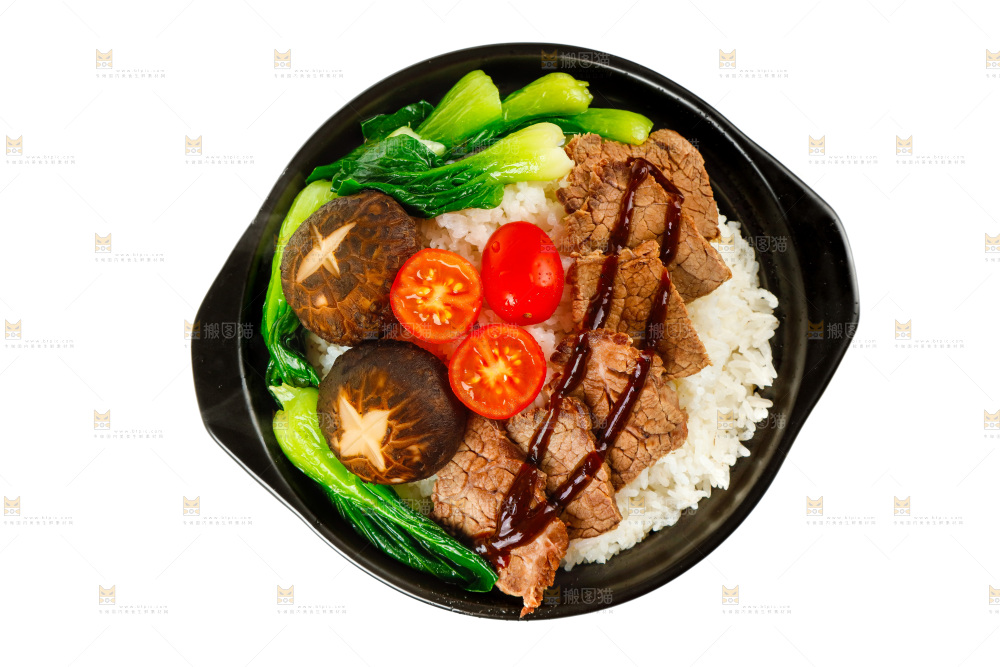 白底上的一碗牛肉盖饭