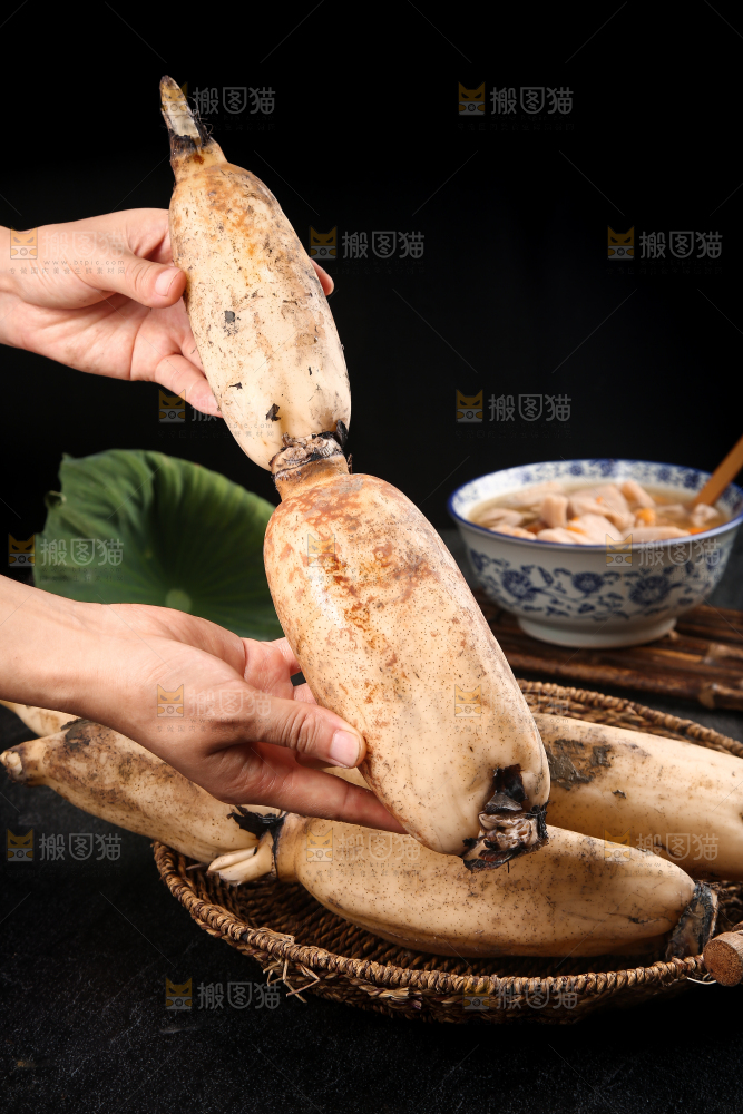 手上拿着粉藕