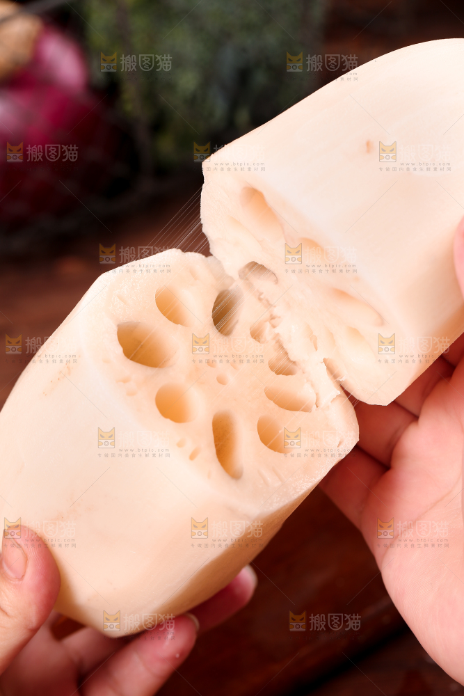 手里拿着两节洪湖粉藕