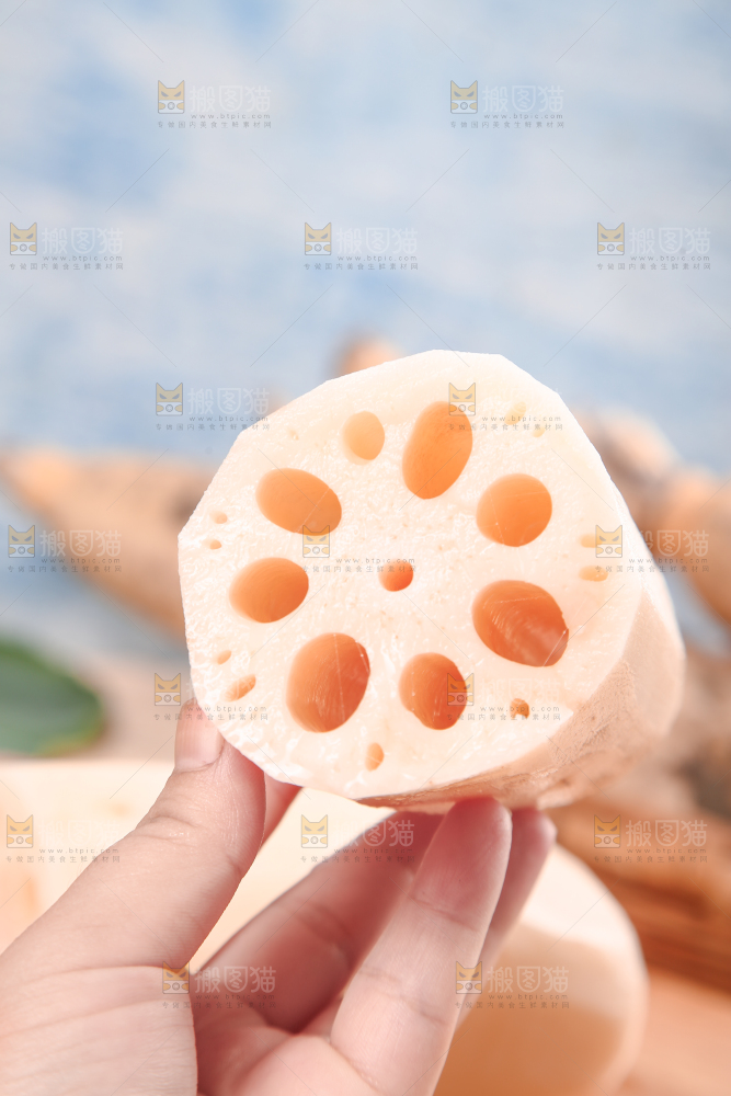 手里拿着莲藕