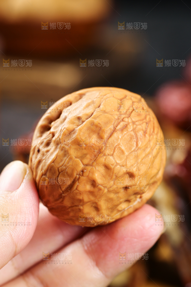 手里拿着一个纸皮核桃