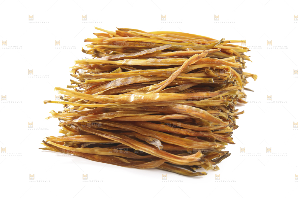 白底上摆放的黄花菜